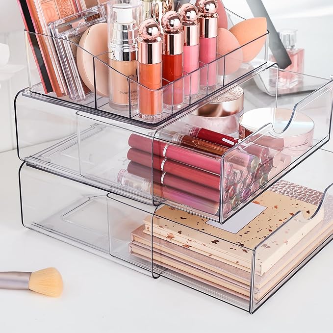 Vtopmart 3 Tier Clear Makeup Organizer with 2 Drawers - Image 2