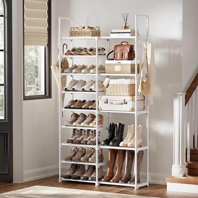 WOWLIVE 9 Tier 2-Column Shoe Rack, 30-35 Pairs Stackable White - Image 2