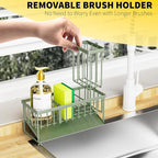 Cisily Kitchen Sink Caddy, Sponge Holder for Kitchen Sink, Kitchen Sink Organzier and Storage with High Brush Holder, 304 Stainless Gadgets Sink Accessories, Organizadores de Cocina Sage Green - Image 4