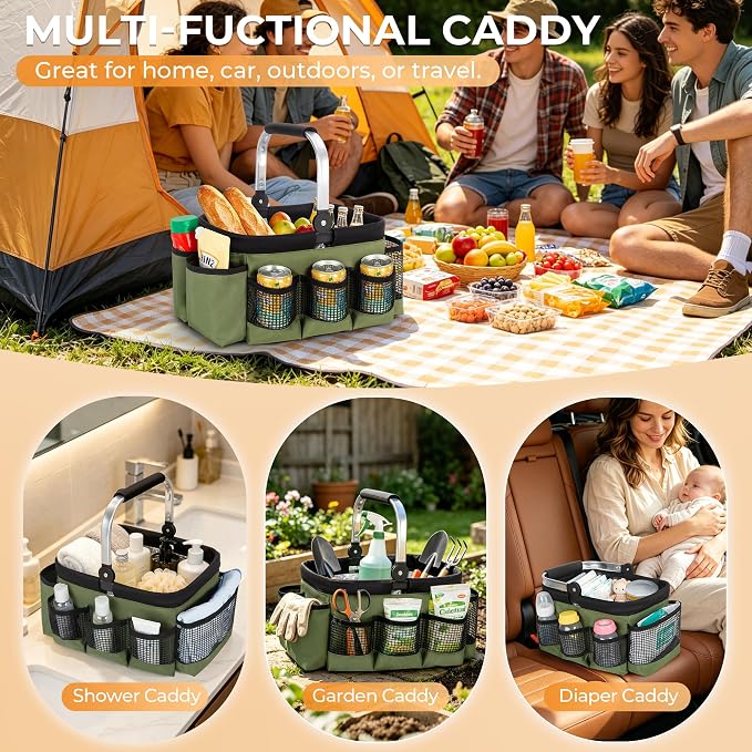 PGmoon Foldable Cleaning Caddy with Rotate Handle and Multi-Pockets - Image 7