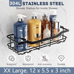 OMAIRA 3-Pack Shower Caddy with Soap Holder, Adhesive Rustproof No-drill Strudy Loading Inside Shower Organizer Shelves Rack Storage Bathroom Organization for Smooth Wall Glass Tile, Black (XX-Large) - Image 4
