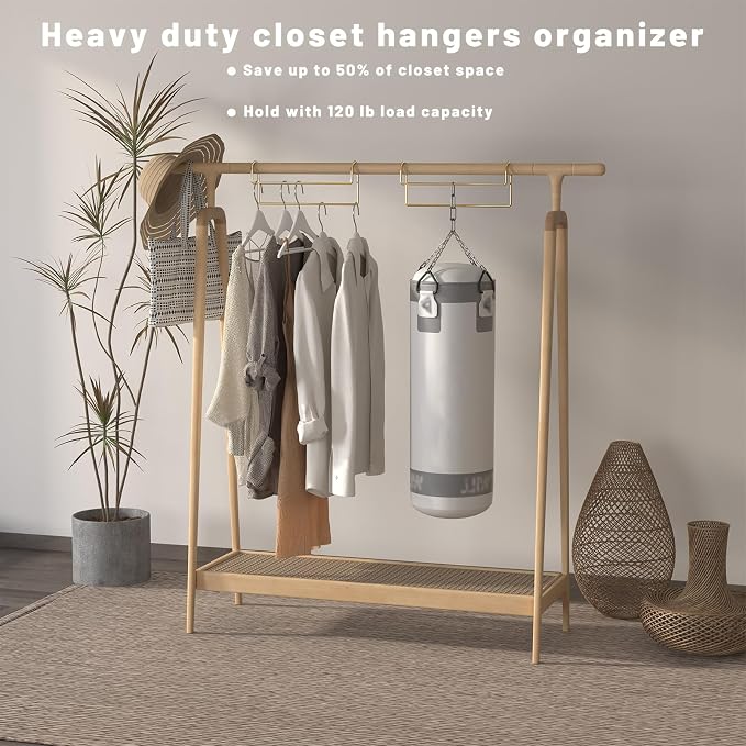 Space Saving Hangers for Clothes: 3 Pack 12 inch Magic Hanger Closet Organizer Metal Heavy Duty Hangers for Shirt Coat Pants Skirt Sorting Storage - Gold - Image 4