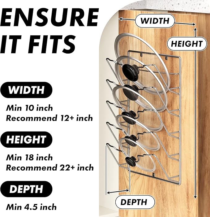 Simple Houseware Wall Door Mounted Pot Lid Rack Organizer, Chrome Finish - Image 3