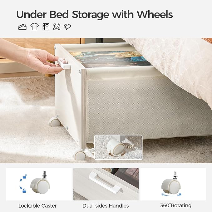 FOUCSSOMEI Under Bed Storage with Wheels, Wooden Under Bed Drawers On Wheels, Rolling Under Bed Shoe Storage, Space Saving,White,Quadruple Size,90L - Image 4