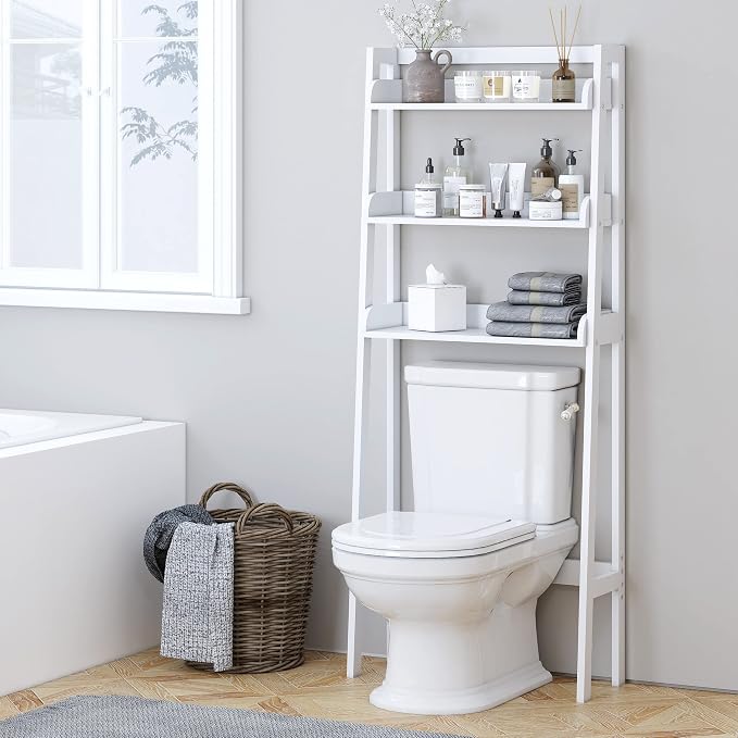 UTEX Over The Toilet Storage Shelf, 3-Tier Bathroom Organizer, White - Image 6