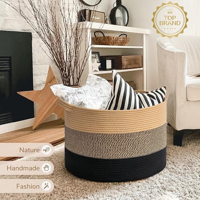 INDRESSME XXXLarge Woven Rope Blanket Basket Living Room, 90L - Image 7