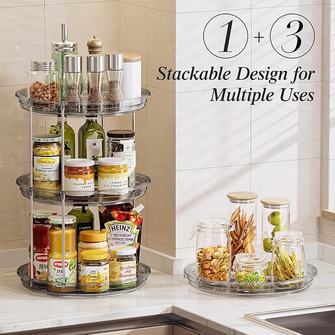 LAMU 2 Tier Lazy Susan Turntable Organizer 10.6'' Rotating Spice Rack Organization for Cabinet, Kitchen, Pantry, Countertop, Bathroom, Vanity, Medicine Cabinet Organizer, Grey - Image 4