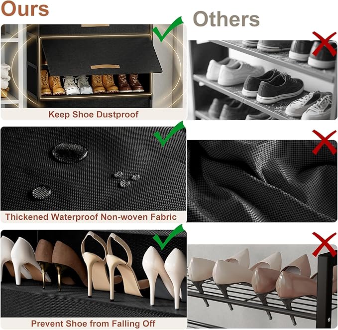 9 Tier Shoe Cabinet with Door, 36-Pair Storage, Black | Max Capacity for Large Families, Door Prevents Dust & Pet Damage, Holds All Shoe Types, Easy Connector Assembly - Image 5