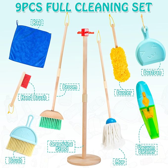 Kids Cleaning Set with Electric Vacuum, Wooden Toddler Cleaning Toys - Image 2