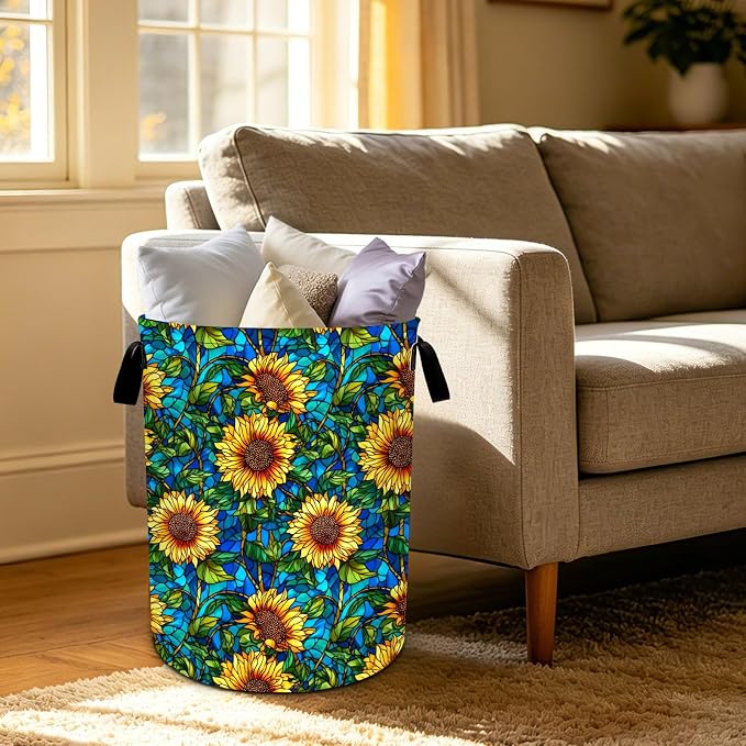 Sunflowers Laundry Basket Foldable Oxford Laundry Hamper With Handle For Room Bathroom Bedroom - Image 5