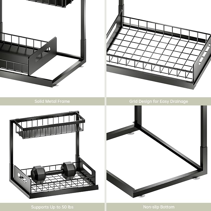 Under Sink Organizer and Storage, Slide Out Cabinet Organizer, Pull Out Sink Shelf for Kitchen Bathroom Laundry, 2 Pack Black - Image 6