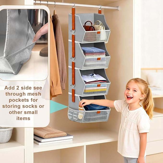 Fabric Hanging Closet Clothes Organizers and Storage Detachable 4 Tier - Image 5