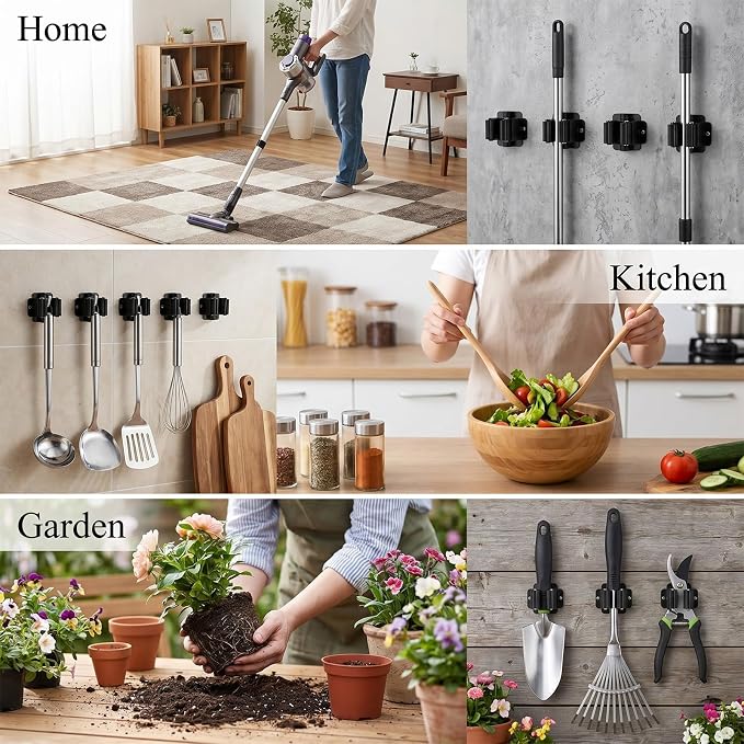 24 Pcs Screwdriver Holder Wall Mount Broom Holder Wall Mount Heavy Duty Metal Mop Hanger Rack for Garage Kitchen Laundry Garden Tool Organizer Black - Image 5