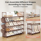 VILICK Shoe Rack for Closet Shoe Organizer Space Saver Storage for 20-25 Pair Shoe Shelf with Hook and Side Pocket Free Standing 5 Tier Shoe Rack Organizer for Entryway,Small Spaces, Brown - Image 5