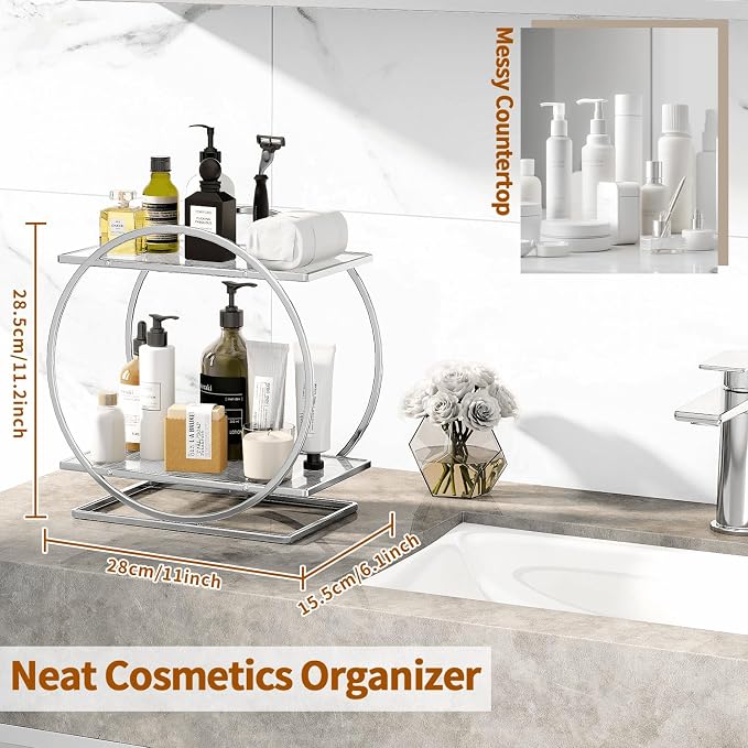 Makeup Perfume Organizer, Sliver 2-Tier Bathroom Counter Organizer - Image 3