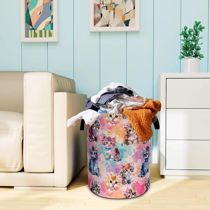 Cute Cat Pet Laundry Basket Foldable Oxford Cloth Hamper 18.9 x 16.5 Inch - Image 7