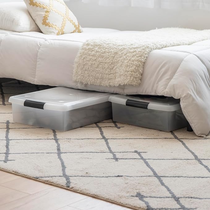 IRIS USA 3-Pack, 40 Qt. Under Bed Storage Bin with Lids, Black/Clear | Store seasonal clothing, shoes, blankets, linens and household essentials neatly under beds to maximize storage space - Image 9