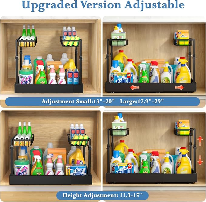 Under Sink Organizer, 2-Tier Slide Out kitchen Storage Metal Shelf, Black - Image 4