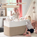 Goodpick 105L Extra Large Woven Rope Blanket Basket, White & Light Brown - Image 2
