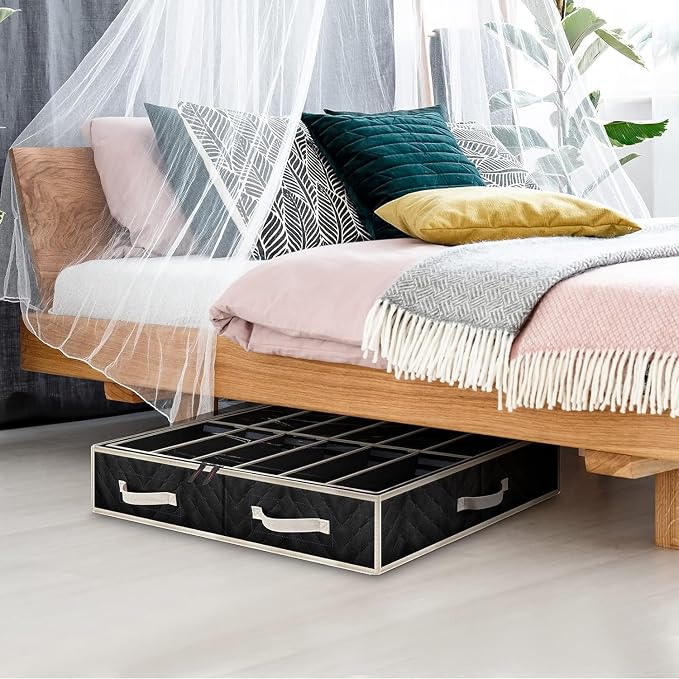 Set of 2, Under Bed Shoe Storage Organizer, Black - Image 6