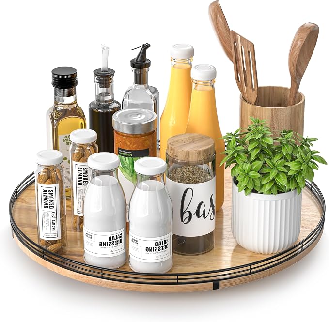 AMH 16-Inch Farmhouse Oak Lazy Susan Organizer for Table and Cabinet by AMH