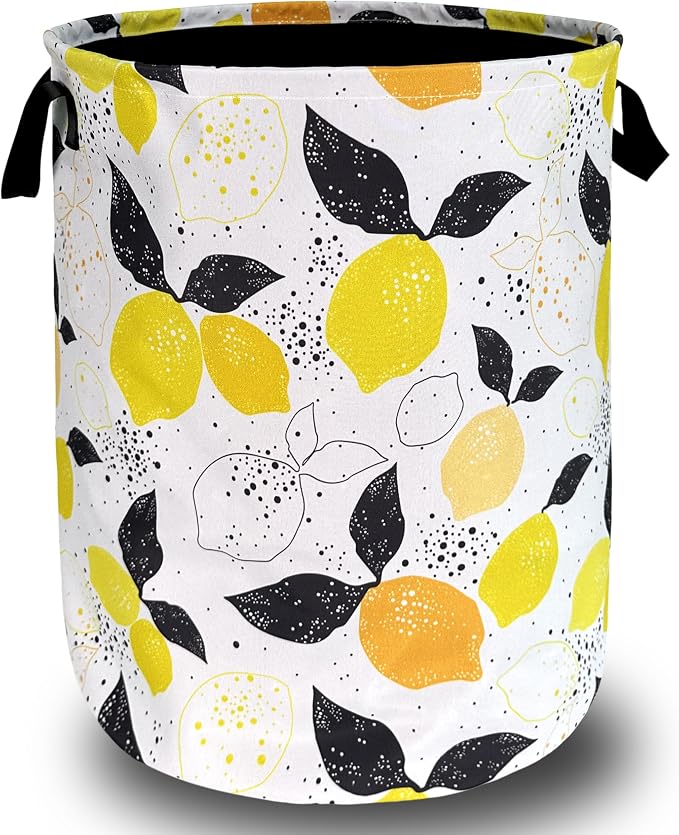Lemons Laundry Hamper Boho Tropical Fruit Colorful Laundry Basket With Handles Foldable Oxford Cloth Tote Bag Clothes Toy Storage Bucket 18.9 x 16.5 Inch For Bathroom/Laundry/Bedroom by SELIONLIKN