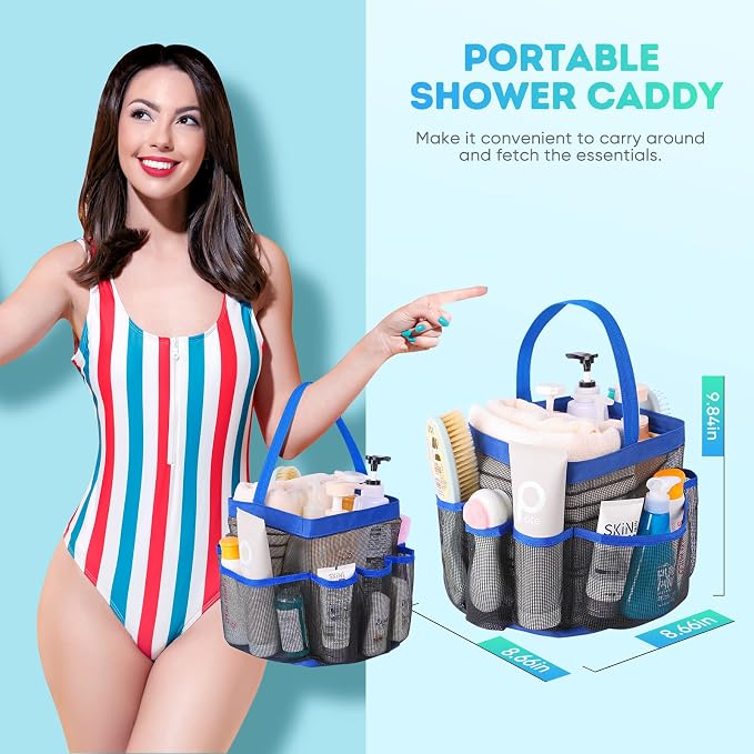 EUDELE Mesh Shower Caddy Portable for College Dorm Room Essentials,Shower Caddy Dorm with 9-Pocket Large Capacity for Beach,Swimming,Gym,Travel essentials, Blue - Image 3
