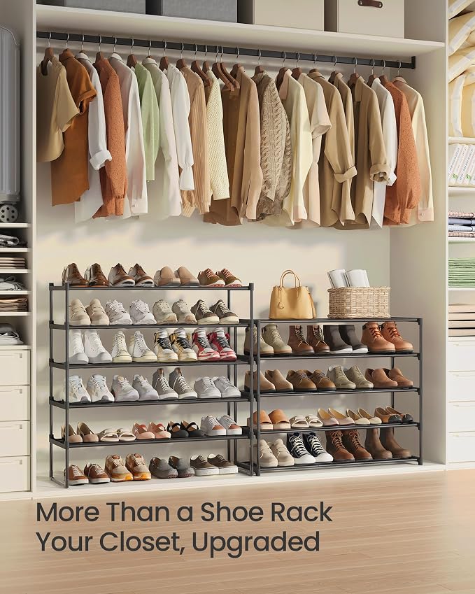 SONGMICS Shoe Rack, 10-Tier Shoe Organizer, Metal Storage Shelf | for Entryway, Upright or Upside Down, for 44-55 Pairs, Stackable, 11.8 x 36.2 x 68.1 Inches, Black ULSA011B01 - Image 7