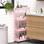 SPACEKEEPER Slim Rolling Storage Cart, 4 Tier Bathroom Cart Organizer, Pink - Image 6