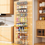 Moforoco 9-Tier White Over The Door Pantry Organizer, Pantry Organization and Storage, Black Hanging Basket Wall Spice Rack Seasoning Shelves, Home & Kitchen Bedroom Bathroom House Essentials by MOFOROCO