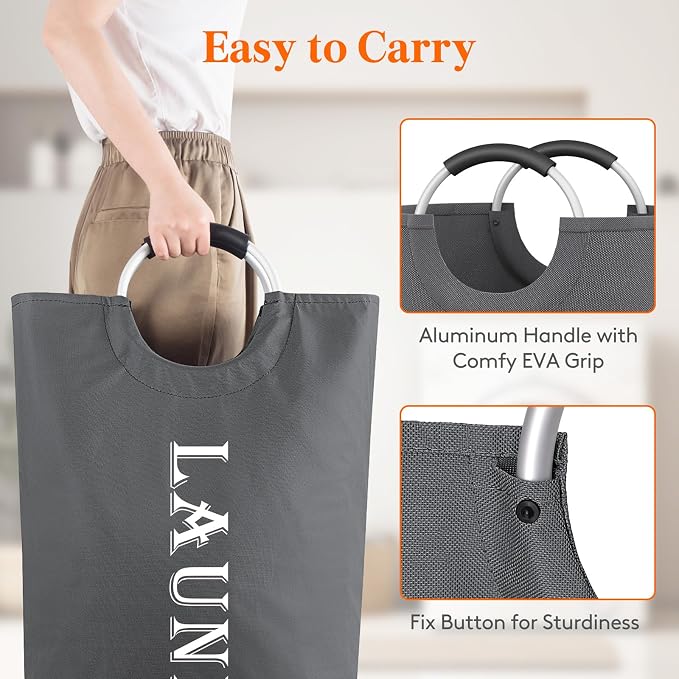 Lifewit 2 Pack 120L Laundry Basket with Aluminum Handles, Grey - Image 3