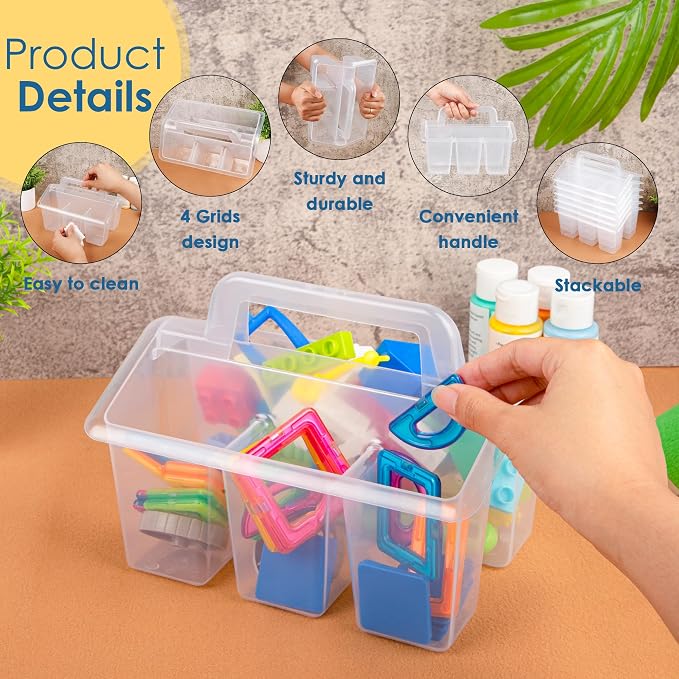 Plastic Caddy With Handle,Protable Classroom Craft Caddy, 6-pack Storage Caddy For Pencil,Pen,Craft Tools (Clear) - Image 2