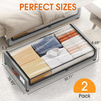Under Bed Storage with Wheels 2Pack Storage Containers with Clear Window | Under Bed Drawers Rolling Under Bed Storage for Clothes,Shoes, Blankets (30.71 x 16.93 x 6.69 in, Light Grey) - Image 2