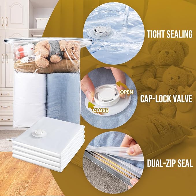 TAILI 4 Pack Vacuum Storage Bags, Jumbo Size (31×40 inch), Cream - Image 4
