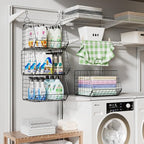 X-cosrack 4 Tier Hanging Closet Organizer Foldable Hanging Storage Basket | Freestanding Closet Organizers and Storage with 5 S Hook, Small Space Solution for Closet Laundry Room Patent-Black (11.8" D) - Image 6