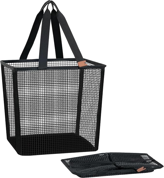 STORAGE MANIAC Collapsible Laundry Basket, 16.9 Gal. Large Pop-up Laundry Hamper with Long Carry Handles, Space-Saving Foldable Clothes Hamper with Bottom Elastic Band, Travel Laundry Bags, Mesh Black by STORAGEMANIAC