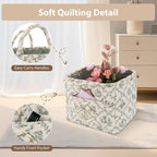 Storage Basket Boho Fabric Large Collapsible Floral Laundry Nursery Hamper Portable Folding Storage for Clothes Toys (Vine-Green) - Image 5