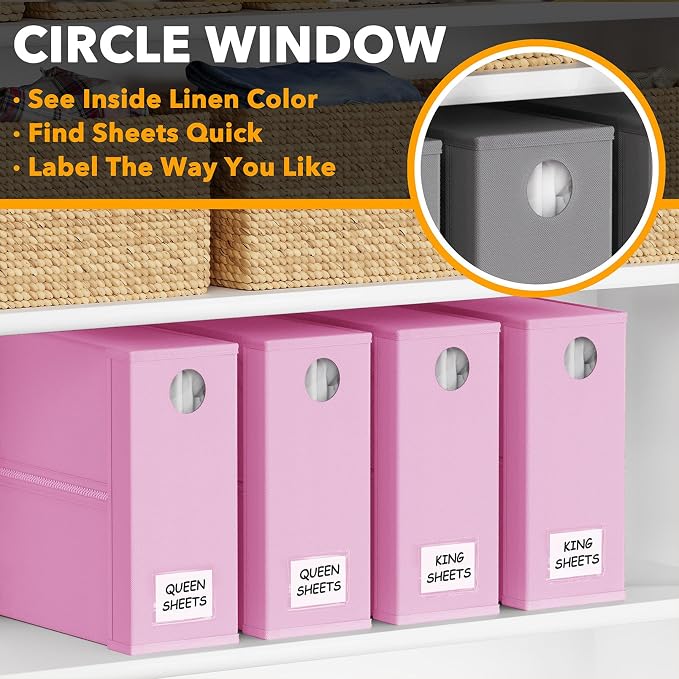 SpaceAid 4 Pack Bed Sheet Organizers and Storage, Foldable Sheet Organizer for Linen Closet, Sheets Set Folder Keeper with Window XL (Queen & King Size) Bedding Container (Pink, 4 Pack) - Image 4