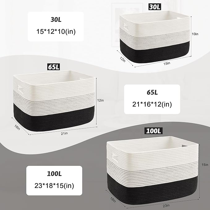 Artfeel Blanket Basket,Rectangle Woven Baskets for Storage,30L Laundry Basket for Decorative Nursery Blanket,Toys,Dirty Clothes and Magazine in Shelves,Baby Room,and Living Room - Image 5