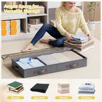 FHSQX Under Bed Storage Container 3 Inches Low Profile Under-bed Organizer Bins Slim Under Couch Storage Box Ideal For Seasonal Clothes Blankets Towel Fabric (1, Drak Grey, 31.5 * 17 * 3in) - Image 2