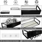 Shower Caddy, Adhesive Shower Organizer with Hooks, Shower Shelves for Inside Shower, No Drilling Shower Rack Holder, Shower Storage for Bathroom, Kitchen Spice Rack-2 Pack Black - Image 3