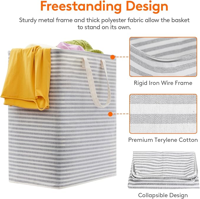 Lifewit 100L Large Laundry Baskets, 2 Pack, Reinforced Handles, Grey&Blue - Image 2