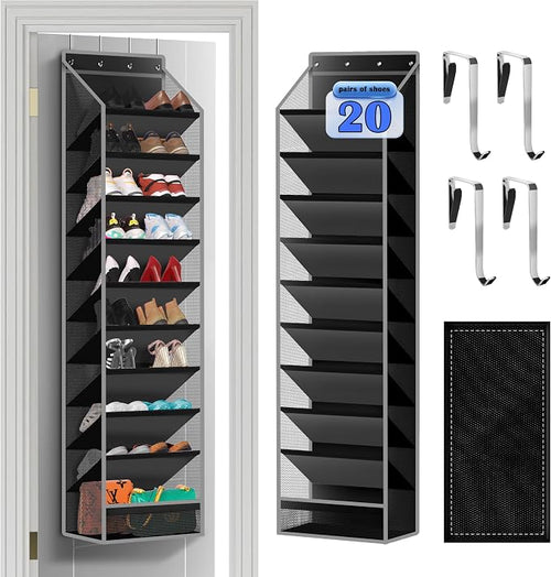 10 - Pocket Over - the - Door Hanging Shoe Organizers & Rack, Made of Sturdy 600D Oxford + Non - Woven Fabric, Space - Saving Storage for Shoes, Boots & More (Black) by Cotohim