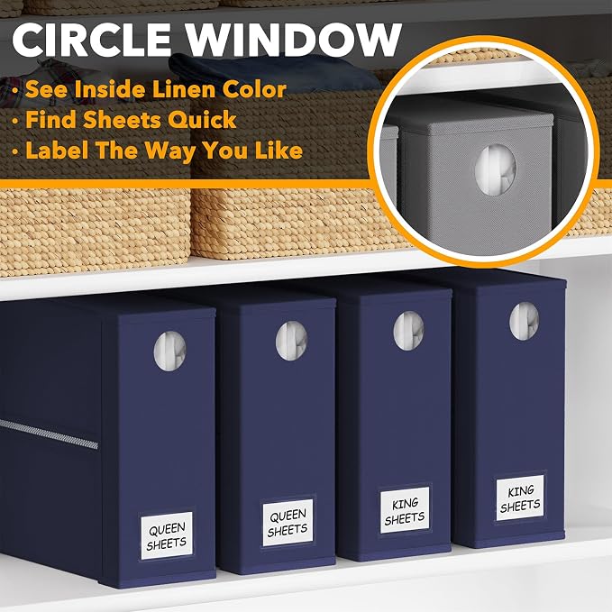 SpaceAid 4 Pack Bed Sheet Organizers and Storage, Foldable Sheet Organizer for Linen Closet, Sheets Set Folder Keeper with Window XL (Queen & King Size) Bedding Container (Navy Blue, 4 Pack) - Image 4