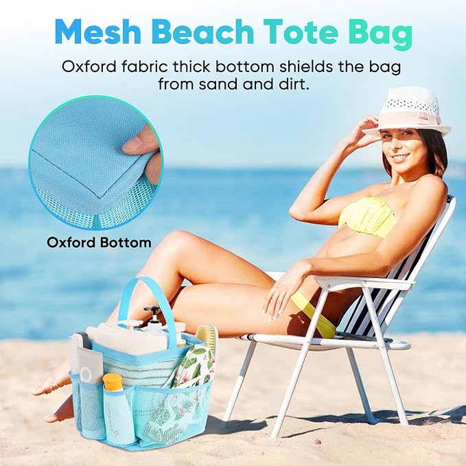 EUDELE Mesh Shower Caddy Portable, 8-Pocket Large Capacity, Quick Dry, Easy Clean, Ideal for Beach, Swimming, Gym, Travel - Image 6