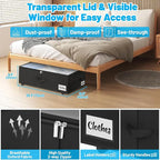 Under Bed Storage with Wheels, 3-Pack 10" Height XXL 75L Rolling Storage Bins, Quick Assembly Underbed Shoe Storage Containers with Clear Lid & Label, Dorm Under Bed Drawers for Clothes, Shoes, Black - Image 3