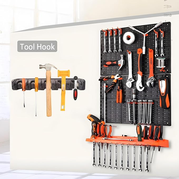 C-CHAIN Mop and Broom Holder, 5 Position with 6 Hooks Garage Storage Holds up to 11 Tools, Multipurpose Wall Mounted Tool Rack Organizer for Kitchen Garage,Grey - Image 3