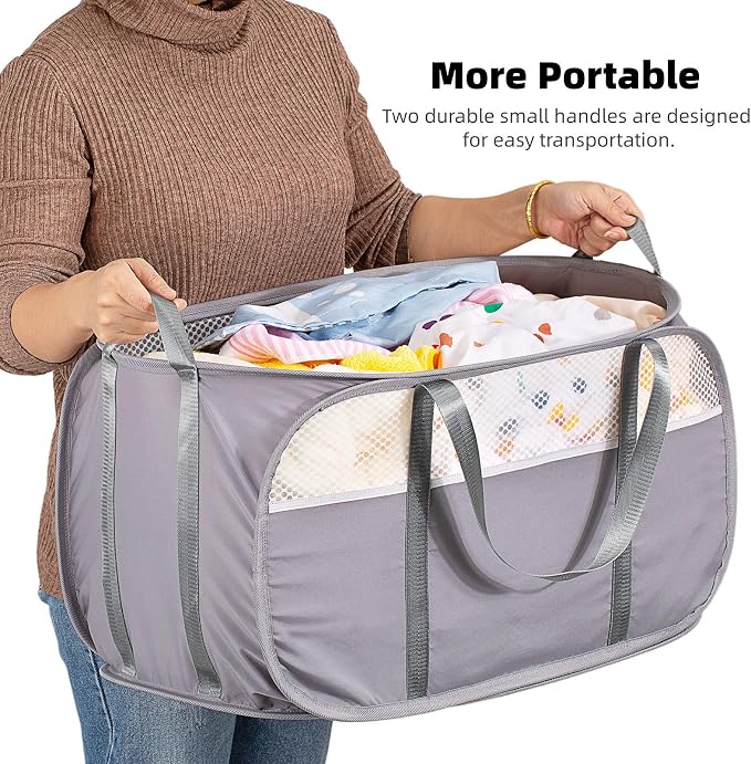 Pop Up Laundry Hamper, Holds 1.5 Loads, Honeycomb Breathable Laundry Basket - Image 6