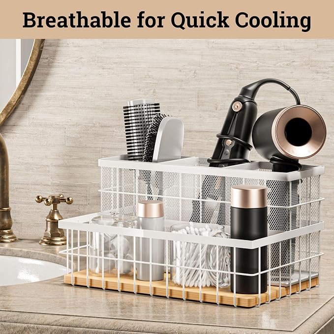 Hair Tool Organizer Countertop, Breathable Metal & Bamboo, Heat-Resistant - Image 3
