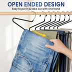 DAMITA Open Ended Pants Hangers - Non Slip Heavy Duty Metal Hangers 20 Pack - Space Saving Jeans Trousers Blanket Organizer for Closet - 7 lbs Load Capacity Rubber Coating Black - Image 7